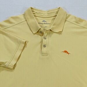 Tommy Bahama Polo Shirt Mens Large Yellow Supima Cotton Blend Short Sleeve
